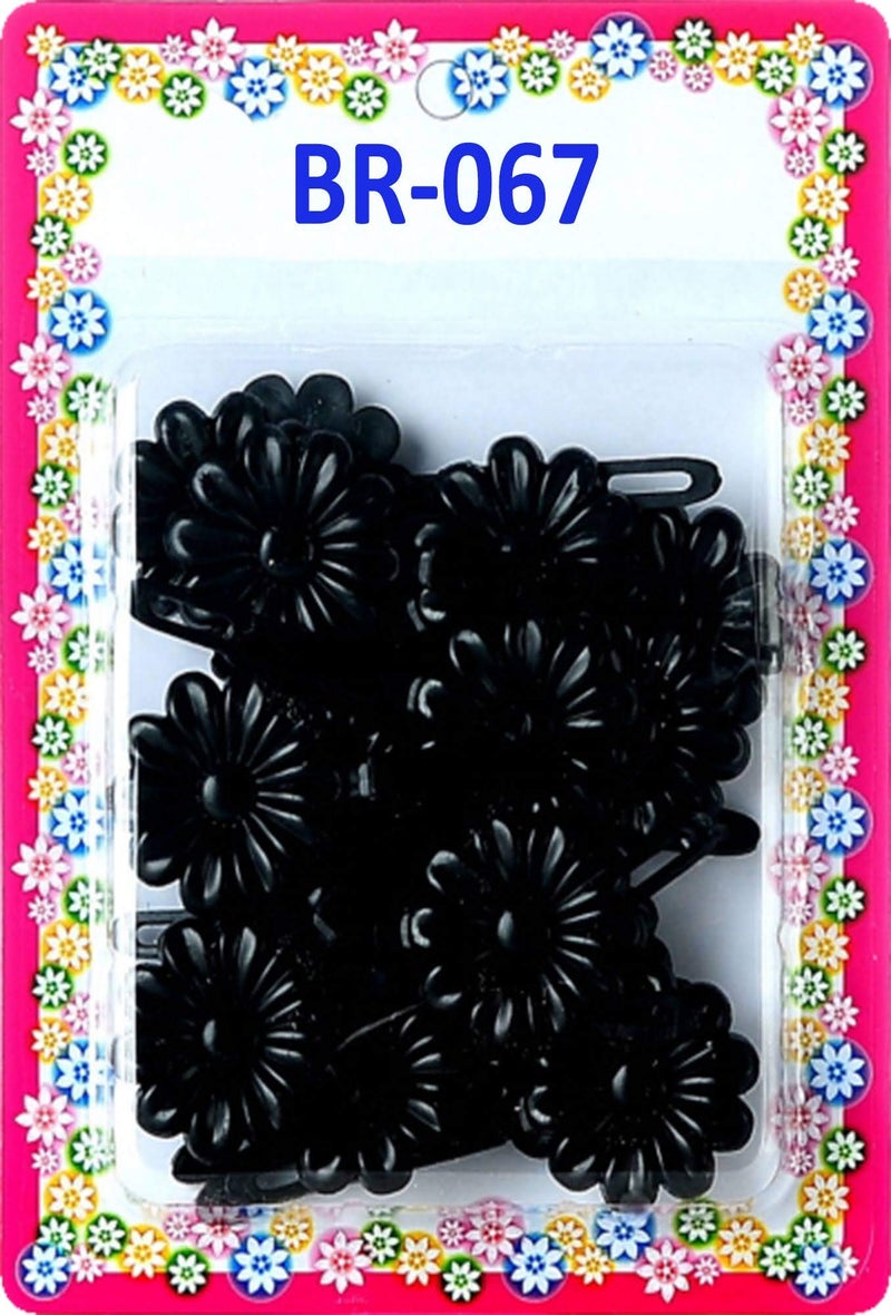 Tara Girls Self Hinge Plastic Flower Hair Barrettes 18 Pieces Selection (Black) - Image 1