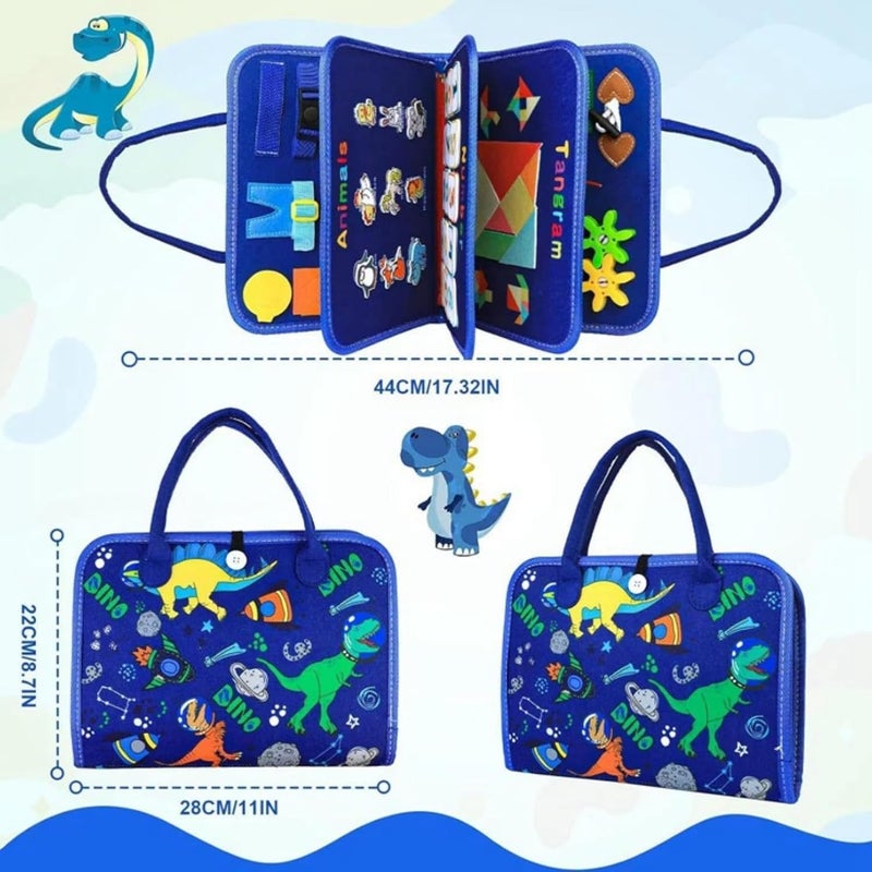 Montessori Busy Board for Toddlers, Educational Learning Toy with Letters, Numbers, Shapes, Clock, 3-6 Years Preschool Busy Book Travel Sensory Toy (Blue Dinosaur) - Image 2