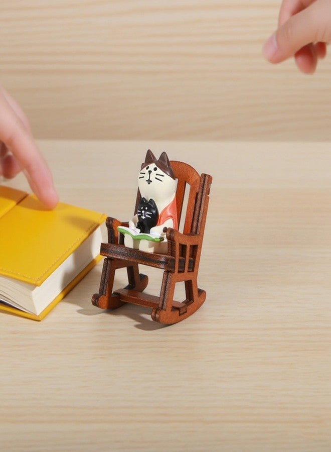 Gwindrise Miniature Cat Reading Figurine Set, Resin Desk Decor with Wooden Rocking Chair, Parent-Child Design, Funny Gifts for Cat Lovers, Gifts for Mom - Image 5