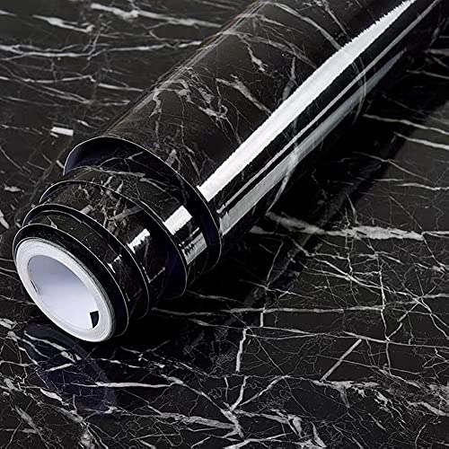 Yancorp Black Wallpaper Black Peel and Stick Wallpaper Marble Counter Top Stick on Wall Paper Backsplash Self Adhesive(Black Stripes, 11.8" x 78.7" - Image 1