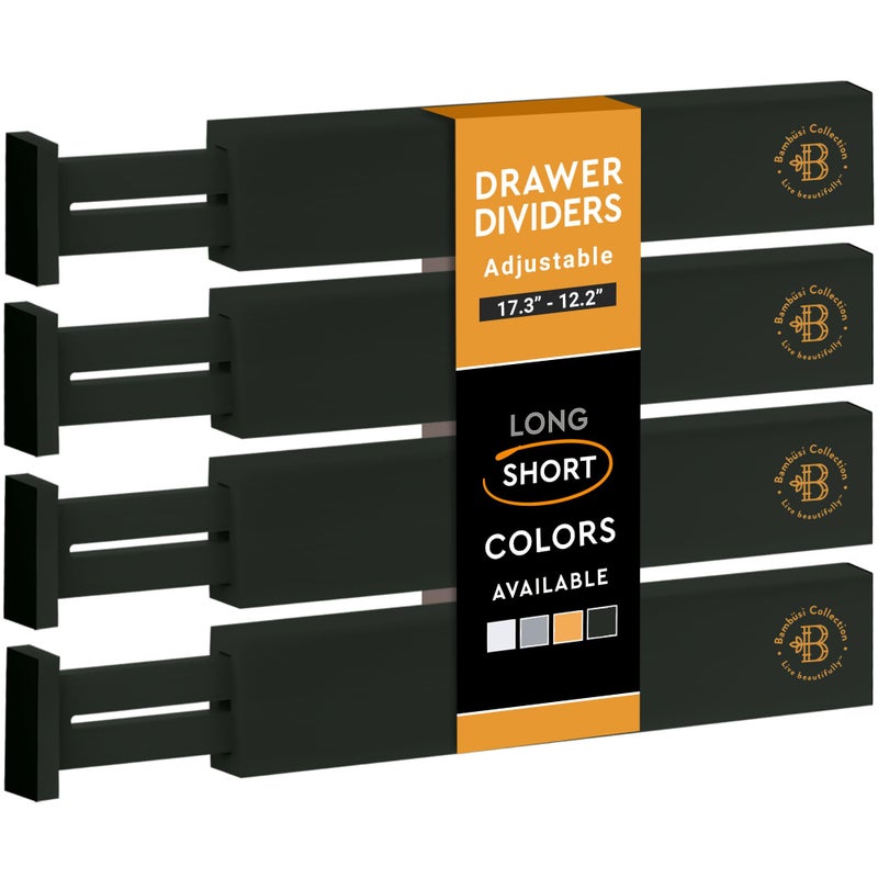 Bambsi 4 Pack Drawer Divider  Bamboo 26 High 12517 Adjustable Drawer Organizers for Clothes Expandable Dresser Separators in BedroomBathroomKitchenOffice Organization and Storage Black