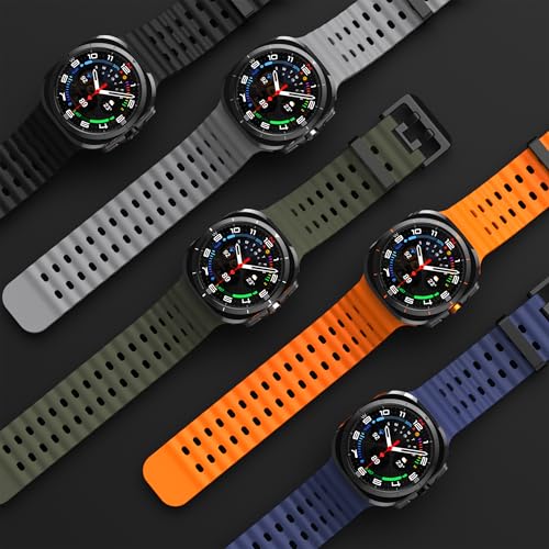 Epoosuo Compatible for Samsung Galaxy Watch Ultra Bands 47mm (2025/2024), Breathable Waterproof Replacement Soft Silicone Sport Strap Compatible for Samsung Watch Ultra Band Men Women (Black/Orange/Grey/Official Blue/Midnight Blue/Army Green) - Image 3