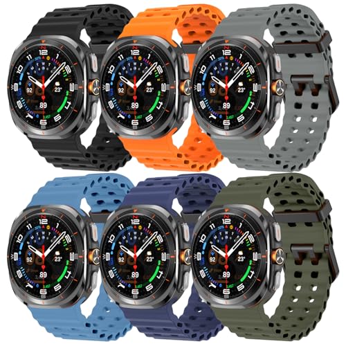Epoosuo Compatible for Samsung Galaxy Watch Ultra Bands 47mm (2025/2024), Breathable Waterproof Replacement Soft Silicone Sport Strap Compatible for Samsung Watch Ultra Band Men Women (Black/Orange/Grey/Official Blue/Midnight Blue/Army Green) - Image 1