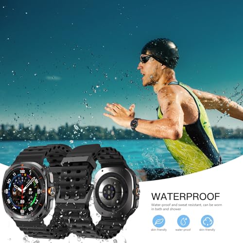 Epoosuo Compatible for Samsung Galaxy Watch Ultra Bands 47mm (2025/2024), Breathable Waterproof Replacement Soft Silicone Sport Strap Compatible for Samsung Watch Ultra Band Men Women (Black/Orange/Grey/Official Blue/Midnight Blue/Army Green) - Image 2
