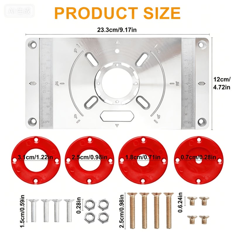 Aluminum Alloy Wood Router Inverted Mounting Milling Insert Plate with 4 Rings and Table Saw - Image 2
