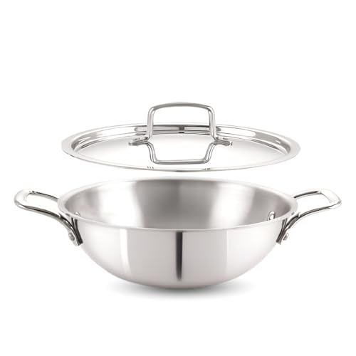 Home Essentials HomeEssentials Premium Triply Stainless Steel Kadai with Lid | 3.0L (24cm) | Non-Stick | Round Bottom Cookware | 3 Layer Stainless Steel Cookware| Even Heating Compatible with Induction & Gas Stoves - Image 1