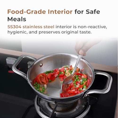 Home Essentials HomeEssentials Premium Triply Stainless Steel Kadai with Lid | 3.0L (24cm) | Non-Stick | Round Bottom Cookware | 3 Layer Stainless Steel Cookware| Even Heating Compatible with Induction & Gas Stoves - Image 5