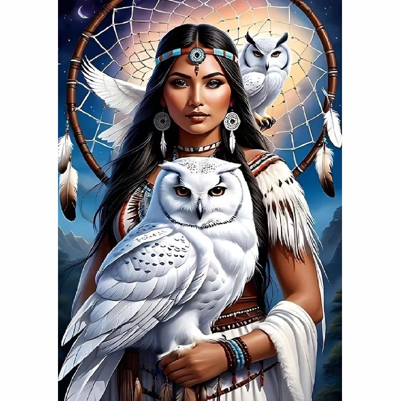 MOMDEDP Beauty Diamond Painting Kits for Adults,Owl Diamond Art Kits for Beginners,Beauty owl Gem Art Kits for Adults for Home Wall Decor 16x12inch Floral - Image 1