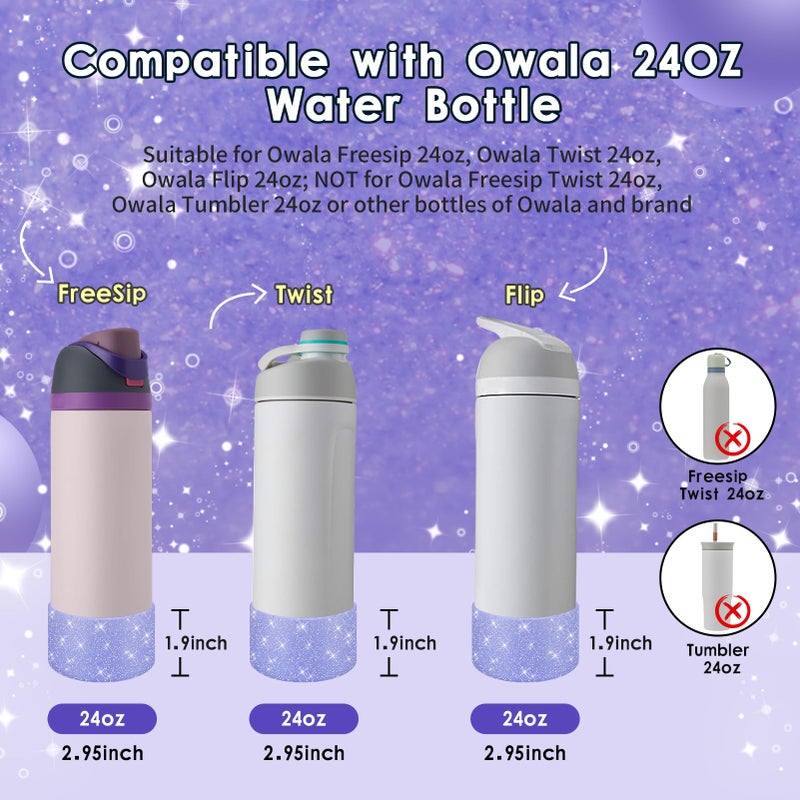 BKBY Protective Glitter Silicone Boot Compatible with Owala 24oz 32oz 40oz, Bling Cup Sleeve Bottom Bumper Cover Compatible with Owala FreeSip, Twist, or Flip Stainless Steel Water Bottles - Image 2