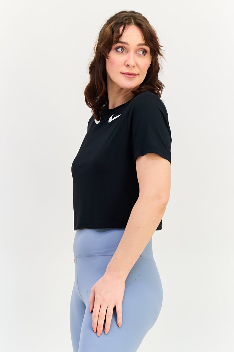 Nike Women Slim Fit Short Sleeve Training Swoosh T-Shirt, Black - Image 2