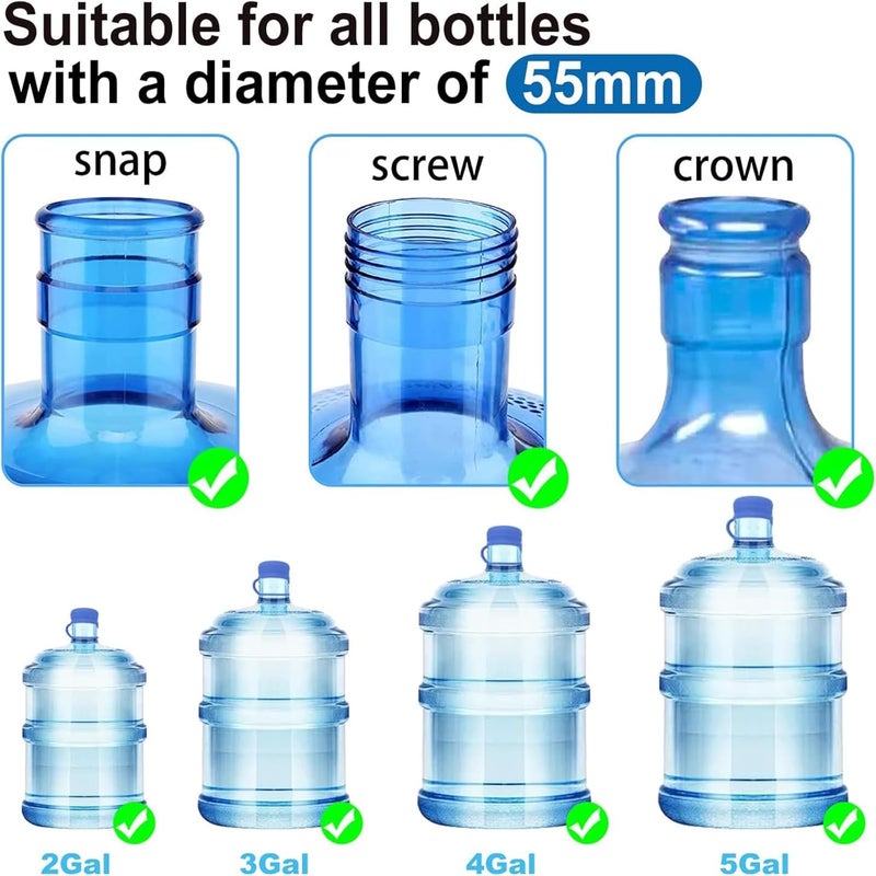 Ajedrmy 3 & 5 Gallon Water Jug Cap Reusable, Food Grade Silicone Replacement Gallon Caps for 55mm Standard/Screw/Crown Tops Water Bottle and Water Dispensers, Non-Spill Lids for Anti-Splash, Leak Free (3PCS) - Image 2