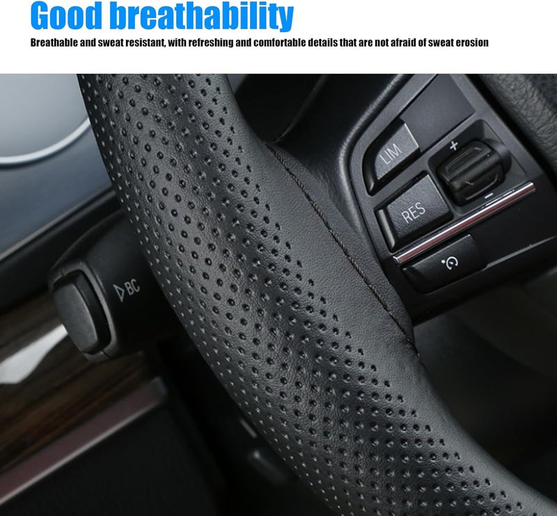 NGHEY Natural tone color options Pack-1 Leather Steering Wheel Cover, Universal Non-Slip Stitch On Wrap, DIY Car Wheel Cover Protector with Needle and Thread for Most Cars SUVs and Trucks (Black #4), NGFXPT1204BL-1PC Long use oriented quality - Image 2