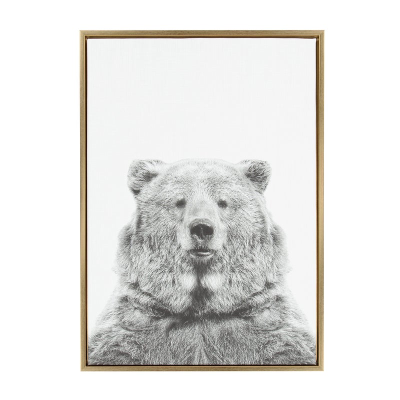 Kate and Laurel Kate and Laurel Sylvie Bear Animal Print Black and White Portrait Framed Canvas Wall Art by Simon Te Tai 23x33 Gold  - Image 1