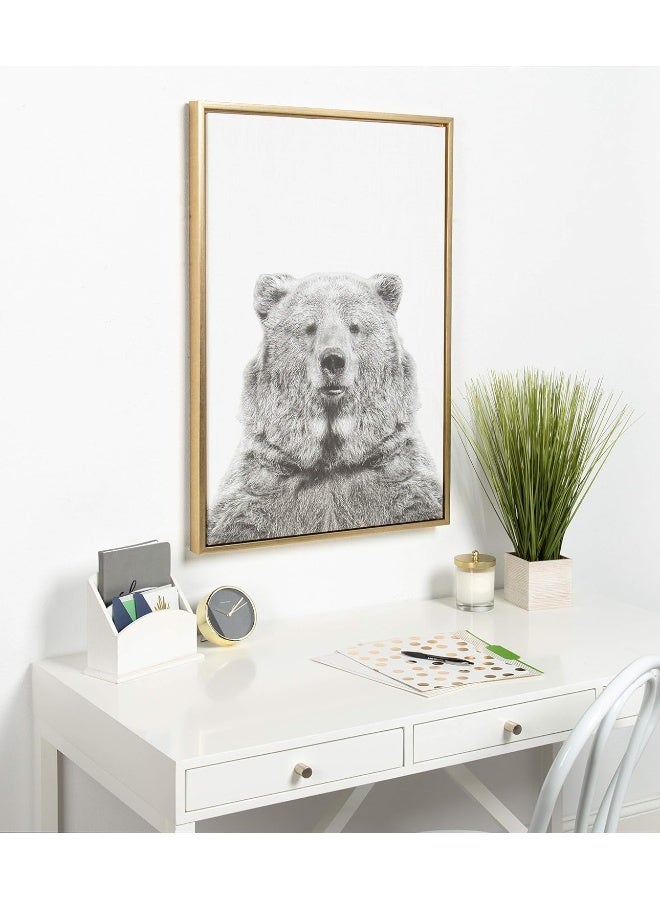 Kate and Laurel Kate and Laurel Sylvie Bear Animal Print Black and White Portrait Framed Canvas Wall Art by Simon Te Tai 23x33 Gold  - Image 5