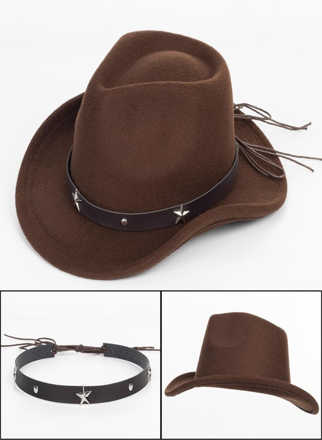 CaySep Boys-Girls-Western-Cowboy Hat - Wide-Brim-Felt-Fedora-Hat Jazz-Hat for Kids 4-7Years Coffee - Image 2