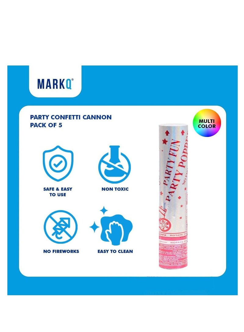 MARKQ مدافع كونفيتي، 30 سم، بوبارات معدنية متعددة الألوان لحفلات الزفاف، ليلة رأس السنة، التخرج، لوازم حفلات عيد الميلاد [عبوة من 5] - Image 2