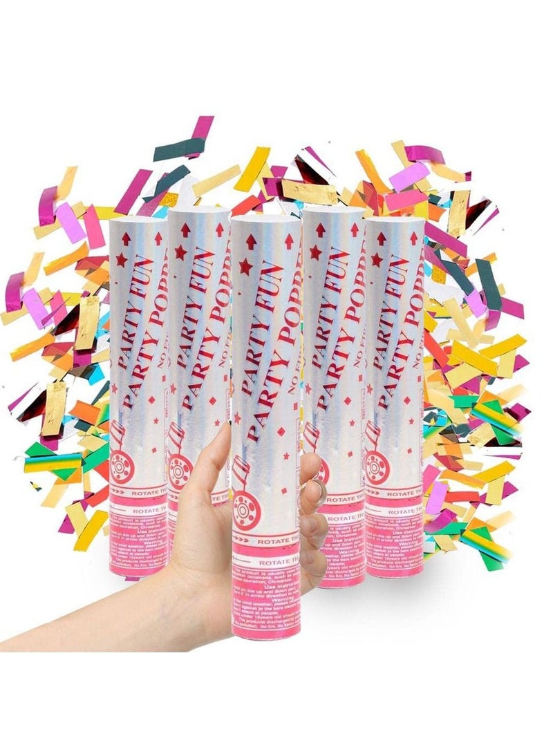 MARKQ مدافع كونفيتي، 30 سم، بوبارات معدنية متعددة الألوان لحفلات الزفاف، ليلة رأس السنة، التخرج، لوازم حفلات عيد الميلاد [عبوة من 5] - Image 1
