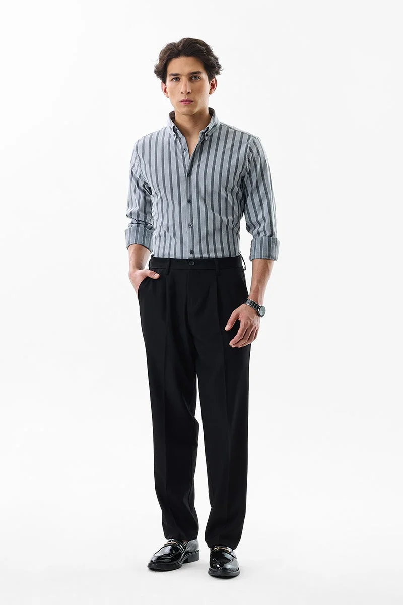 SNITCH Grey Striped Long Sleeve Slim Fit Luxe Shirt