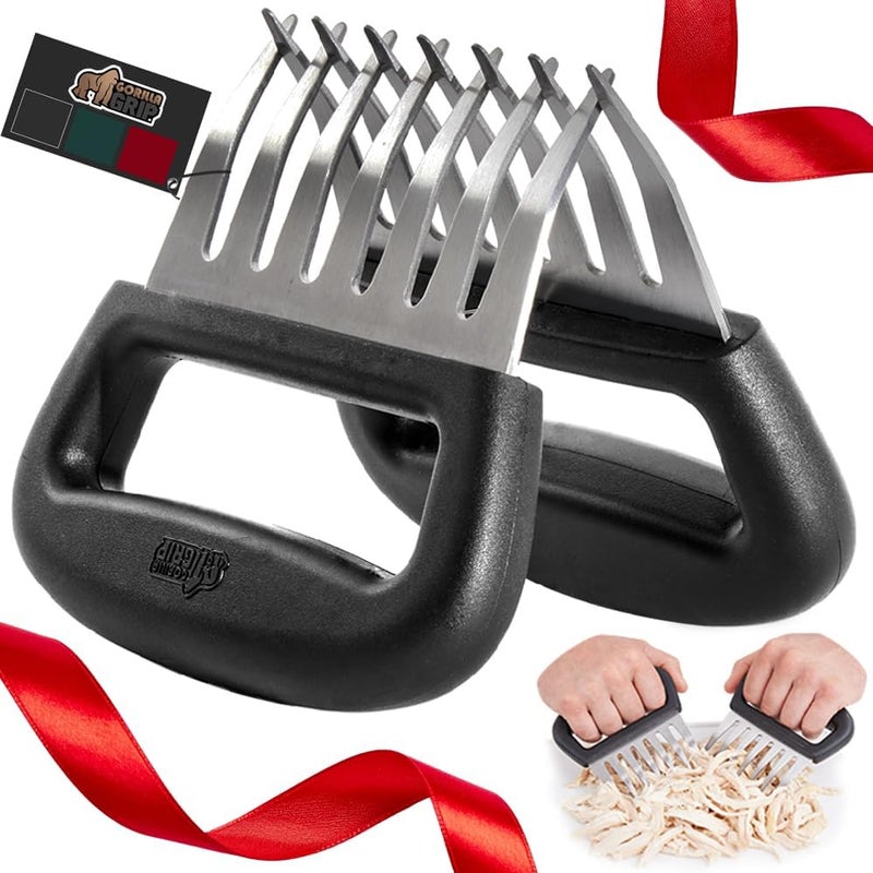 Gorilla Grip مخالب تقطيع اللحم خالية من BPA، شوكات تقطيع الطعام من الفولاذ المقاوم للصدأ الحاد، لتقطيع الديك الرومي، لحم الخنزير، تمزيق لحم الخنزير المسحوب، هدية عطلة للرجال، أداة شواء في المطبخ باللون الأسود - Image 1