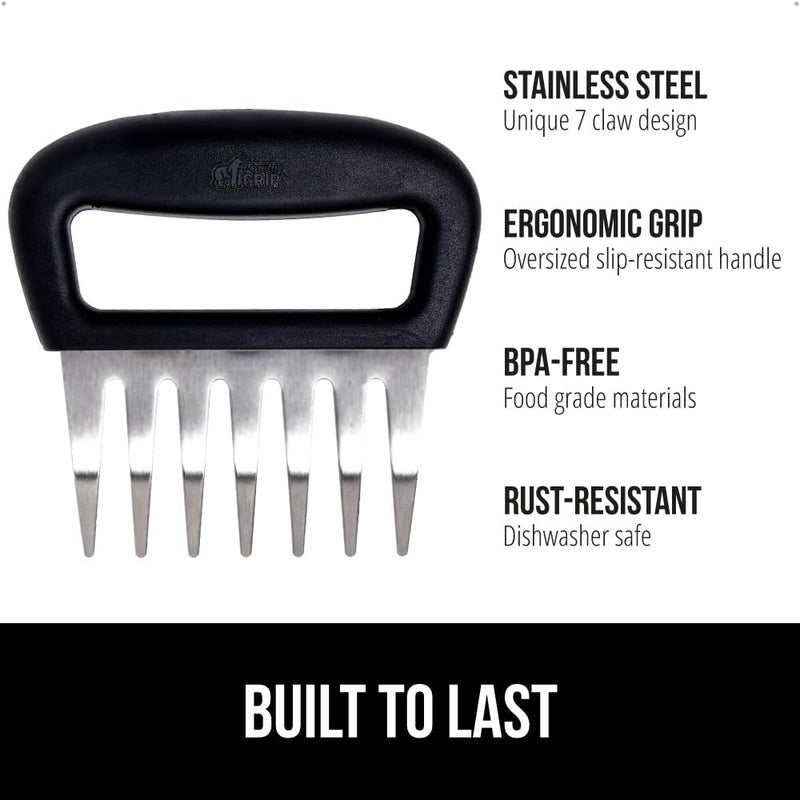 Gorilla Grip مخالب تقطيع اللحم خالية من BPA، شوكات تقطيع الطعام من الفولاذ المقاوم للصدأ الحاد، لتقطيع الديك الرومي، لحم الخنزير، تمزيق لحم الخنزير المسحوب، هدية عطلة للرجال، أداة شواء في المطبخ باللون الأسود - Image 2