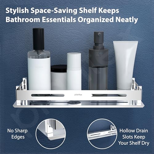 Plantex Bathroom Shelf Rack/Bathroom Organiser/Wall Mounted Stainless Steel Bathroom Shelf with Railings/Wall Shelf for Bathroom/Kitchen/Living - (12 x 5 Inches) - Image 3