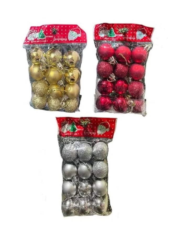 36 pieces - Modern Christmas tree ball decorations, 3 cm in size (red - gold - silver) - Image 1