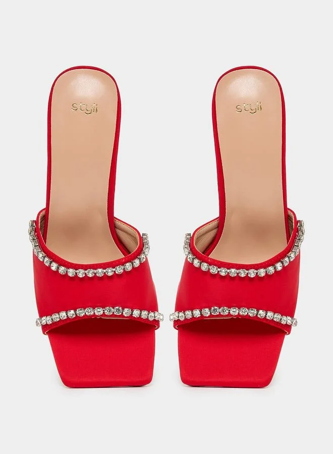 Styli Embellished Crystal Strap High Heel Sandals
