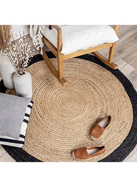 Jute Wool And Cotton Beige Round Carpet Ultra Soft Area Carpets For Bed Room Living Room And Dining Room Anti-Slip Floor Carpets Easy To Clean Made In Turkey