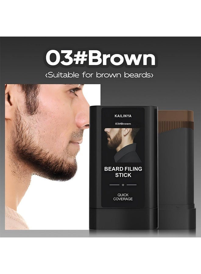 KAILINYA Beard Filling Stick,Comb and repair two in one with combtooth color compensation , Lasting Waterproof Multiuse Moustache Hair Makeup for Men,03#Brown - Image 2