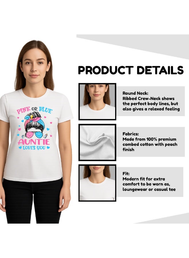 برينت شوب فور مي تيشيرت نسائي "عمة ستُرزق" - تيشيرت قطني ناعم برقبة دائرية وأكمام قصيرة - تصميم مطبوع للخالات الجدد - مثالي للإعلانات عن ولادة طفل أو للملابس الكاجوال - Image 3