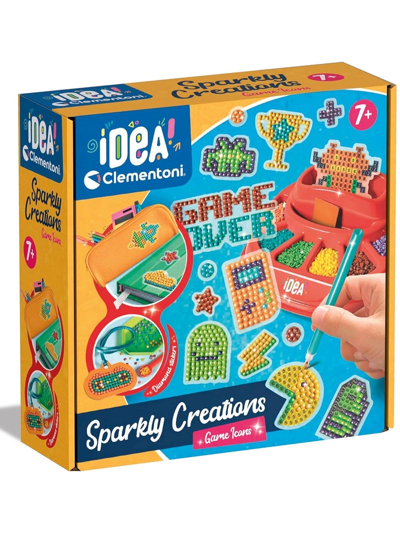 Clementoni IDEA Sparkly Creations - Game Icons Painting, Diamond Art, Art Kit, Gem Laboratory, Creative Play Children 7 Years, Multilingual Color - Image 1
