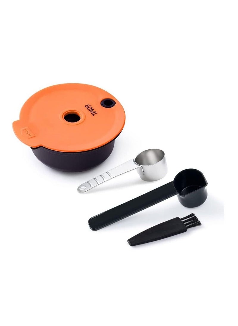 Excefore - Reusable Coffee Capsule Discs for Bosch Tassimo, Refillable Tassimo t Disc Coffee Filter Pod With Silicone Lid With A Stainless Steel Spoon, Orange, 60ml, 1 PCS - Image 1