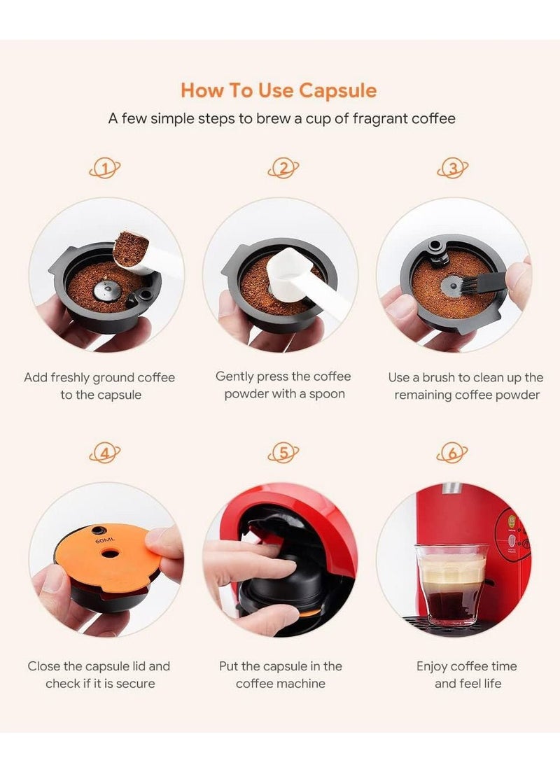 Excefore - Reusable Coffee Capsule Discs for Bosch Tassimo, Refillable Tassimo t Disc Coffee Filter Pod With Silicone Lid With A Stainless Steel Spoon, Orange, 60ml, 1 PCS - Image 1