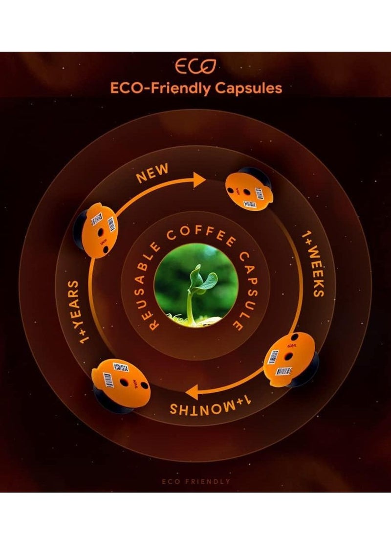 Excefore - Reusable Coffee Capsule Discs for Bosch Tassimo, Refillable Tassimo t Disc Coffee Filter Pod With Silicone Lid With A Stainless Steel Spoon, Orange, 60ml, 1 PCS - Image 1