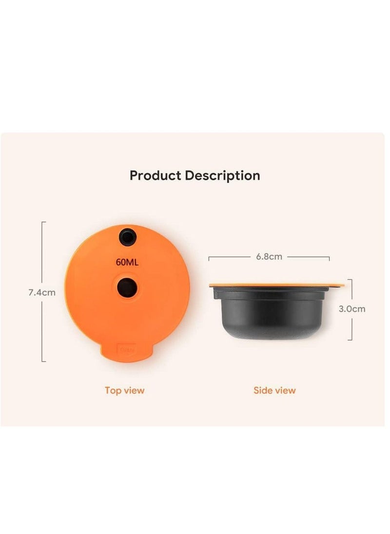 Excefore - Reusable Coffee Capsule Discs for Bosch Tassimo, Refillable Tassimo t Disc Coffee Filter Pod With Silicone Lid With A Stainless Steel Spoon, Orange, 60ml, 1 PCS - Image 1