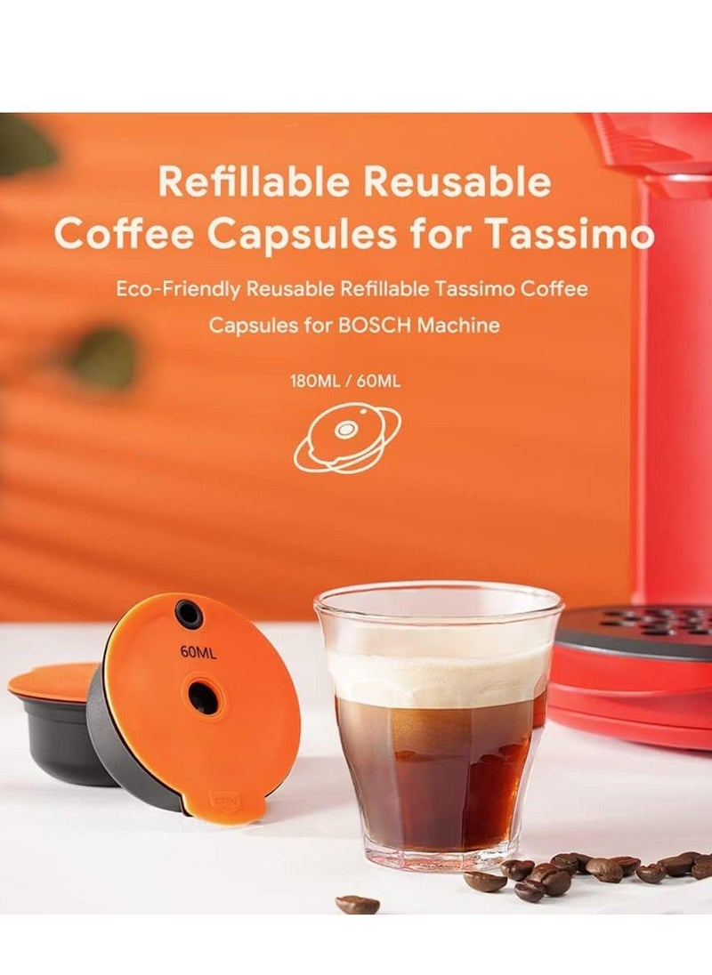 Excefore - Reusable Coffee Capsule Discs for Bosch Tassimo, Refillable Tassimo t Disc Coffee Filter Pod With Silicone Lid With A Stainless Steel Spoon, Orange, 60ml, 1 PCS - Image 1