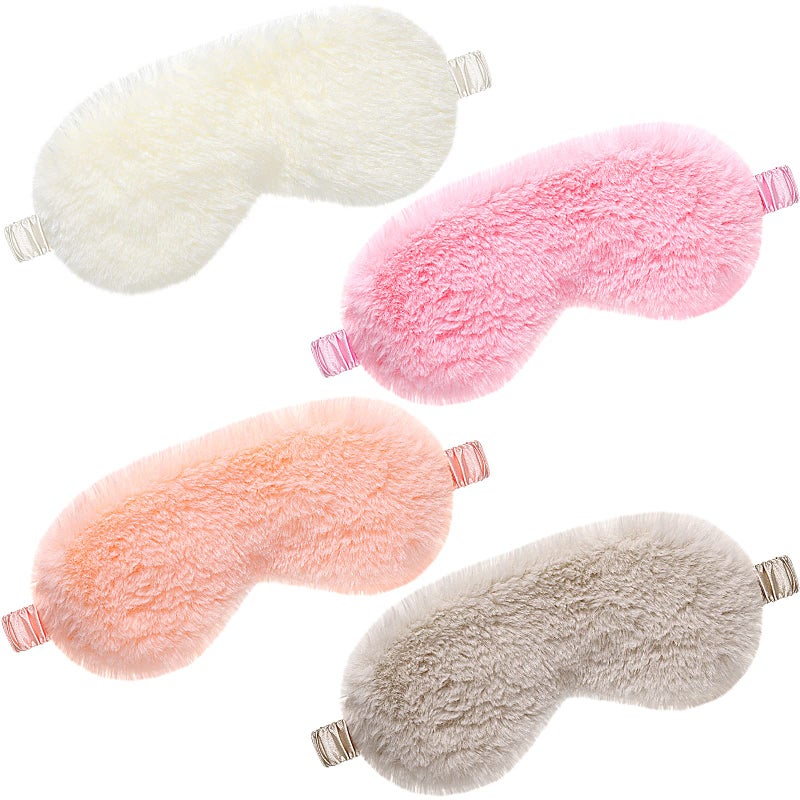 4 Pieces Plush Eye Mask Silk Furry Sleep Masks Comfortable Blindfold Eye Cover Colorful Satin Night Eyeshade Cover for Women Men Sleep Travel Nap Sleeping Solid Fresh Colors