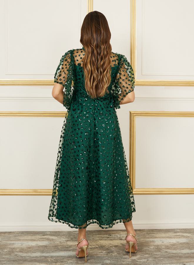 Styli Sequin Tulle Midi Dress  - Image 4