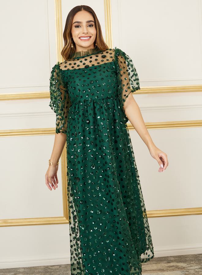 Styli Sequin Tulle Midi Dress  - Image 2