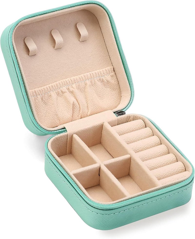 ZPROW Travel Jewelry Case, Mini Portable Jewelry Travel Boxes, Small Jewelry Organizer for Rings, Earrings, Pendants, Watches, Necklaces, Lipsticks Organizer Storage Holder Case (Cyan Blue) - Image 1
