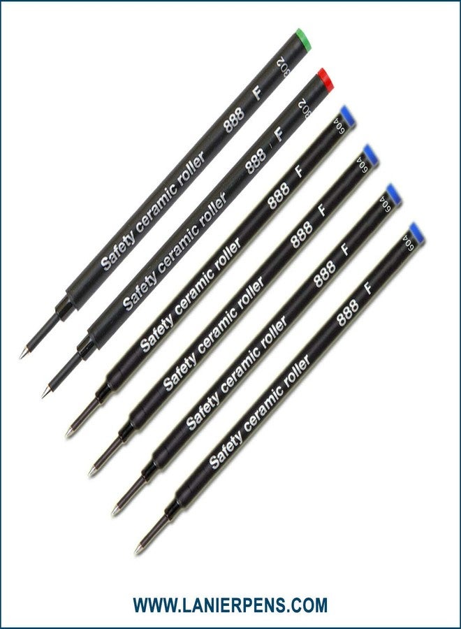 Lanier Pens Pack of 6 - Schmidt 888 F Safety Ceramic Rollerball Refill Green/Red/Blue Ink Fine Tip - Image 2