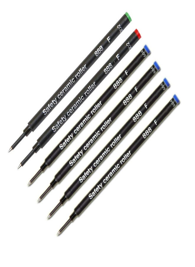 Lanier Pens Pack of 6 - Schmidt 888 F Safety Ceramic Rollerball Refill Green/Red/Blue Ink Fine Tip - Image 1