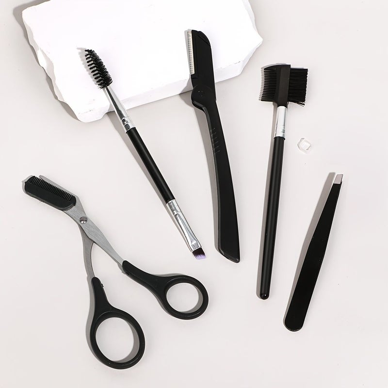 5 Piece Eyebrow Trimmer Set Including Razor Shaver Comb Tweezers Scissors For Makeup Grooming - Image 2