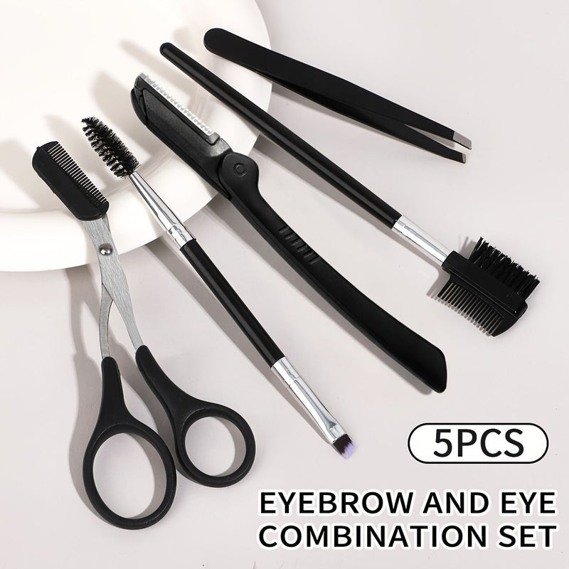 5 Piece Eyebrow Trimmer Set Including Razor Shaver Comb Tweezers Scissors For Makeup Grooming - Image 1