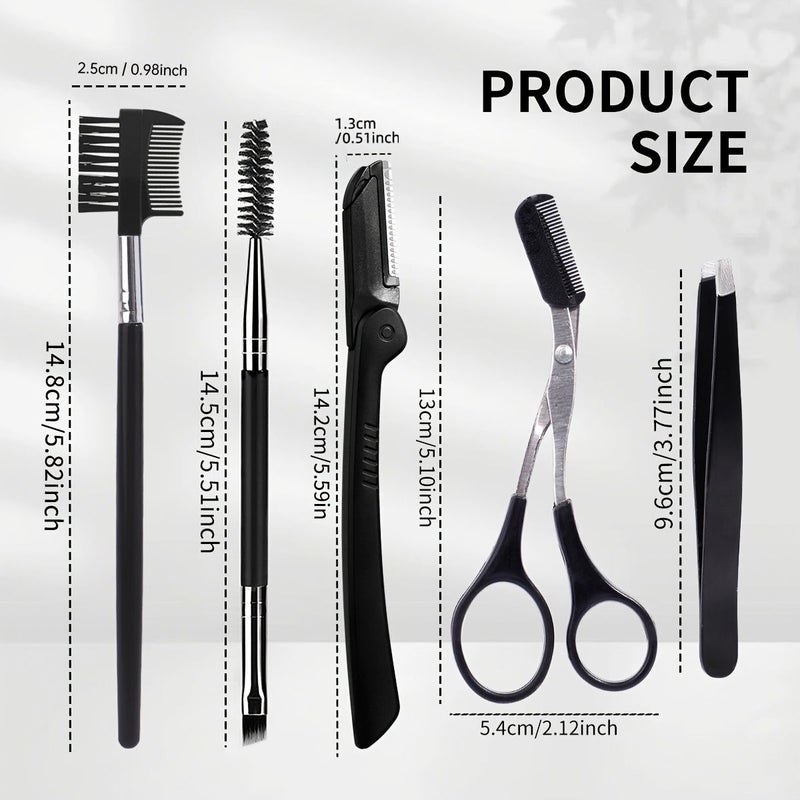 5 Piece Eyebrow Trimmer Set Including Razor Shaver Comb Tweezers Scissors For Makeup Grooming - Image 5