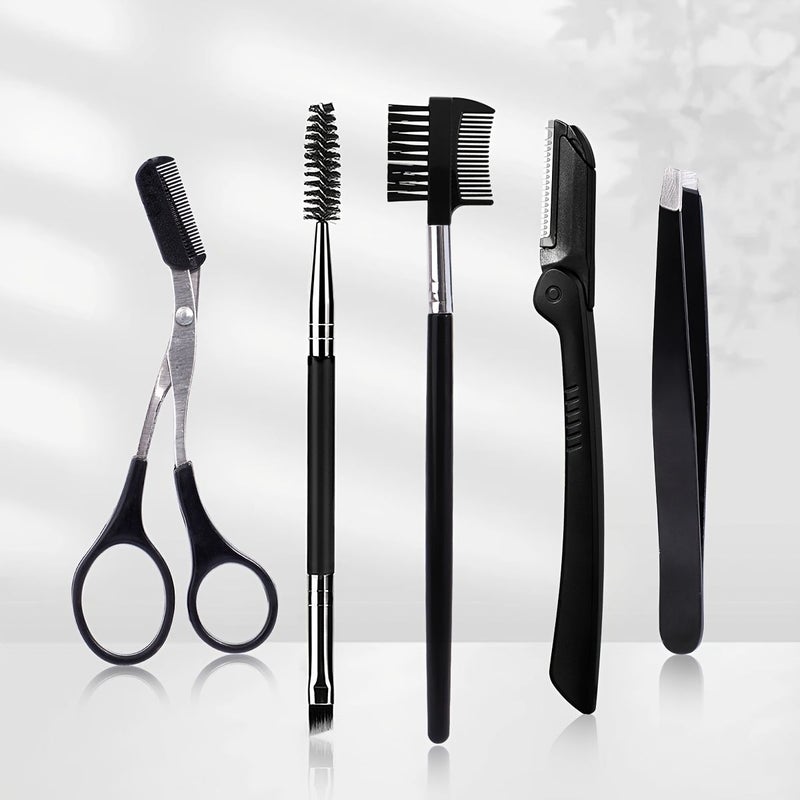 5 Piece Eyebrow Trimmer Set Including Razor Shaver Comb Tweezers Scissors For Makeup Grooming - Image 3