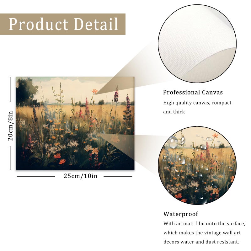 UNIRO Vintage Wall Art, Classical Wildflower Field Wall Painting Canvas Prints Farmhouse Wall Art French Country Wall Decor Vintage Landscape Art Pictures for Bathroom Kitchen Decor(8" x 10"-UNFRAMED) - Image 2