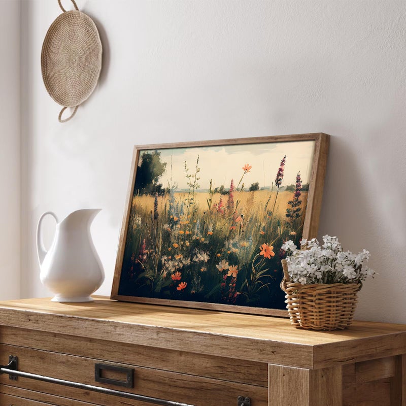 UNIRO Vintage Wall Art, Classical Wildflower Field Wall Painting Canvas Prints Farmhouse Wall Art French Country Wall Decor Vintage Landscape Art Pictures for Bathroom Kitchen Decor(8" x 10"-UNFRAMED) - Image 4