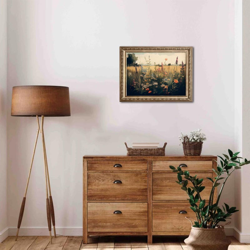 UNIRO Vintage Wall Art, Classical Wildflower Field Wall Painting Canvas Prints Farmhouse Wall Art French Country Wall Decor Vintage Landscape Art Pictures for Bathroom Kitchen Decor(8" x 10"-UNFRAMED) - Image 5