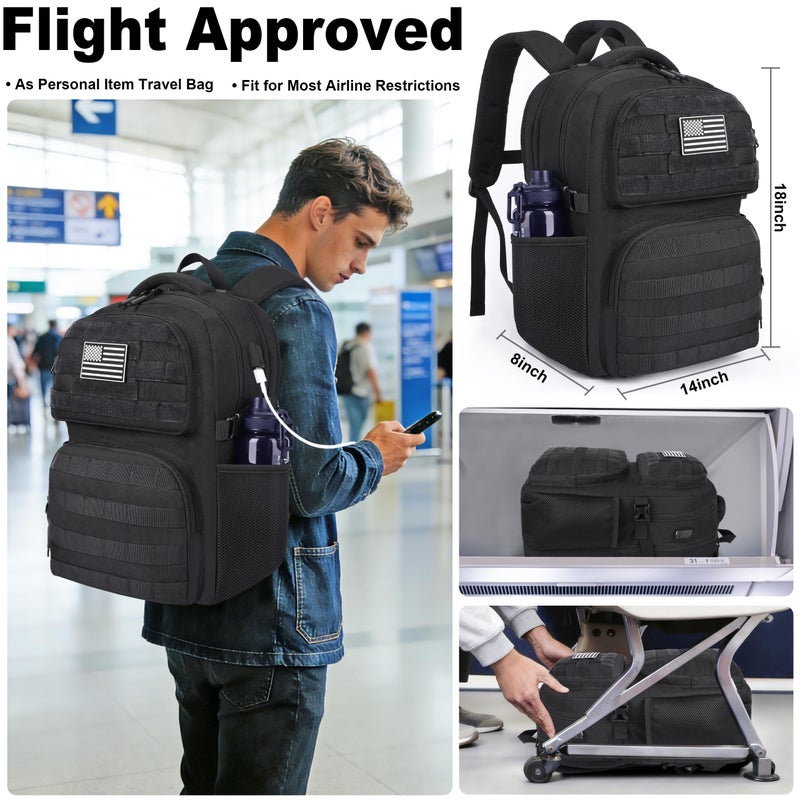 MOZETO Laptop Backpack, 17 Inch Tactical Inspired Utility Large Laptop Backpacks for Men with USB Charger Port 18x14x8 Flight Approved Personal ltem Travel Bag Computer Bag - Image 2